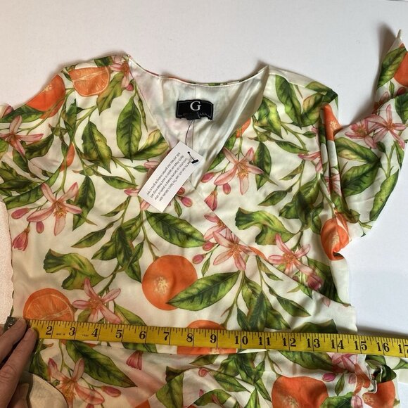 G by Giuliana Womens Dress Faux Wrap Midi Orange Floral Print Ruffle Sz S NWT - Picture 6 of 8